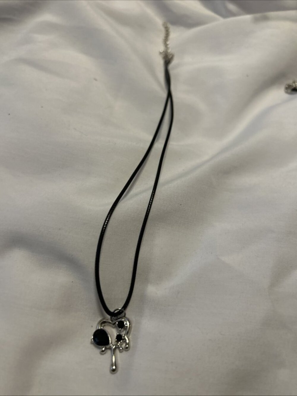 Black Heart W/silver Tone Choker on 18” Black Cord Nylon Cord 3 Black Stones